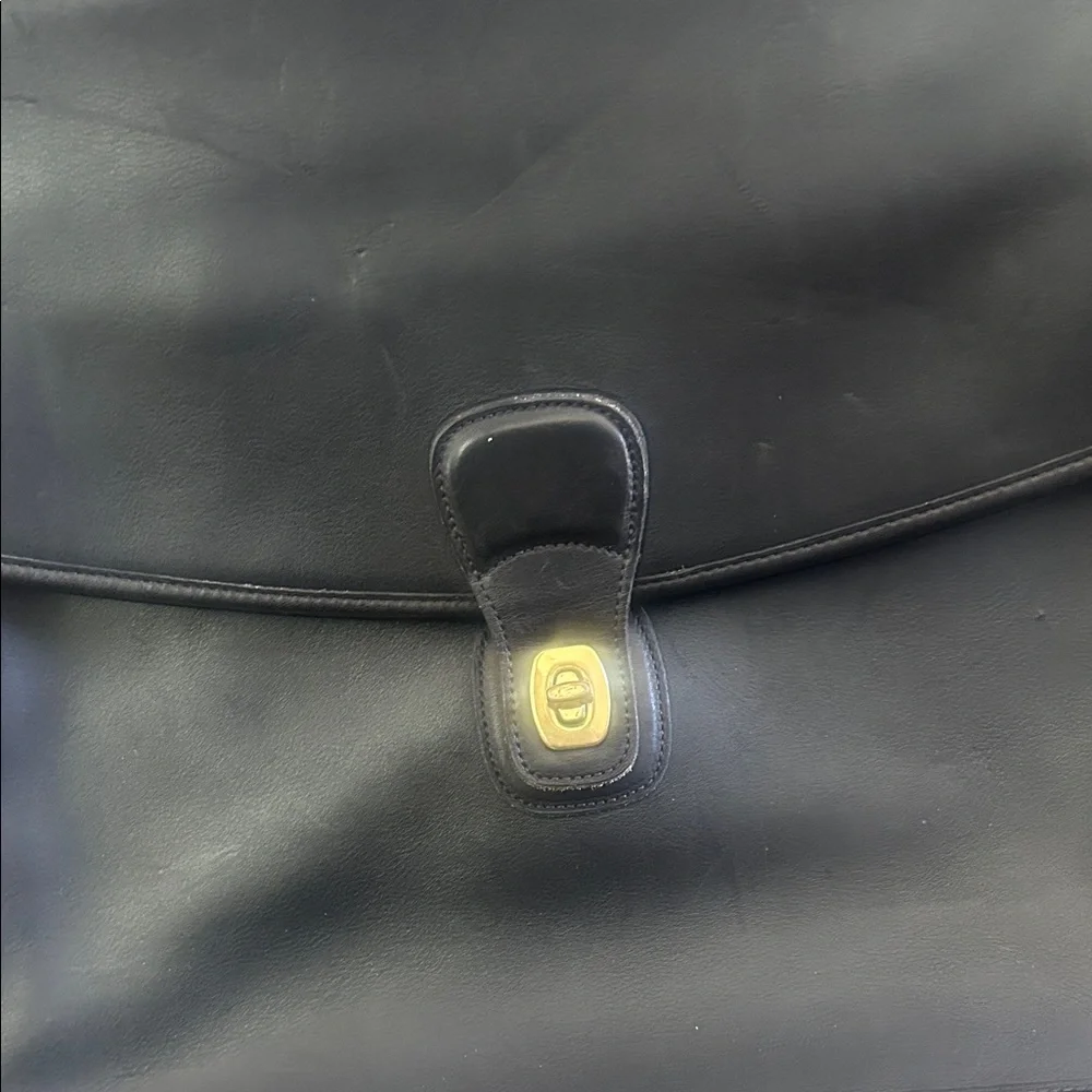 Coach Black Leather Briefcase with Gold-Tone Turn Lock